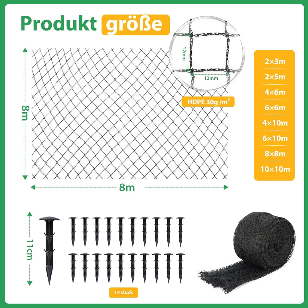 Teichnetz Vogelschutznetz taubennetz für Garden, 12x12mm feinmaschig 30g/m²,Robust Reissfest UV-best