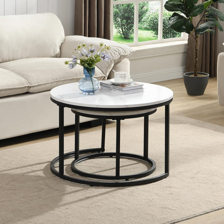 Couchtisch 2er Set, Moderne Couch Tisch mit Schwarz Metallgestell, Couchtisch Eiche, Couchtische Run