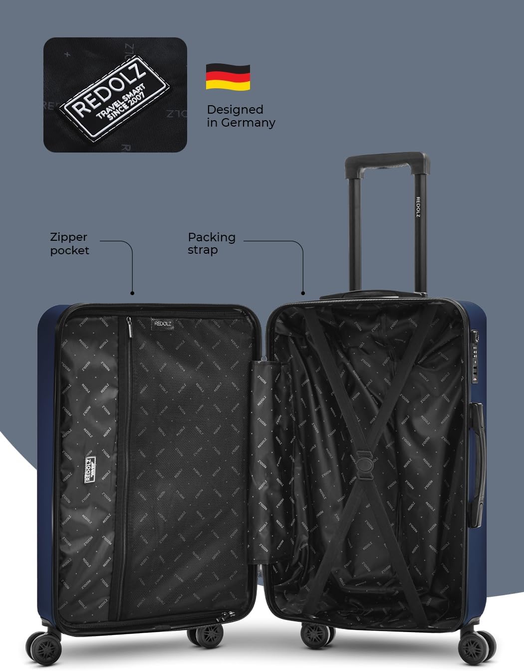 REDOLZ mittelgrosser Hartschalen Check-in Koffer | Trolley 44 x 25 x 67 cm aus hochwertigem ABS Mate