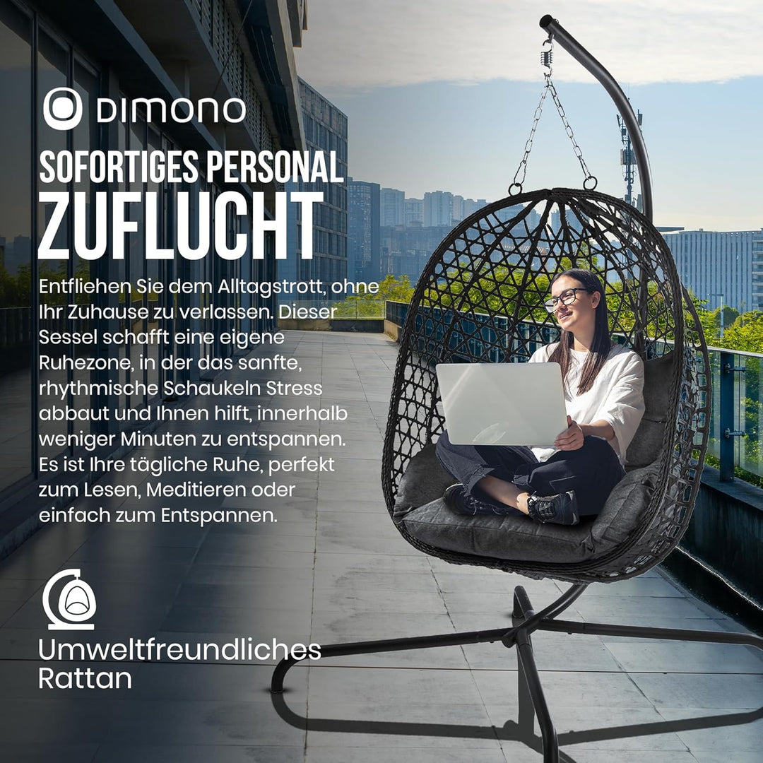 Hängesessel mit Gestell; Hängekorb Sessel; Schwebeliege Rattan Outdoor & Indoor Relax-Stuhl; Egg Sch