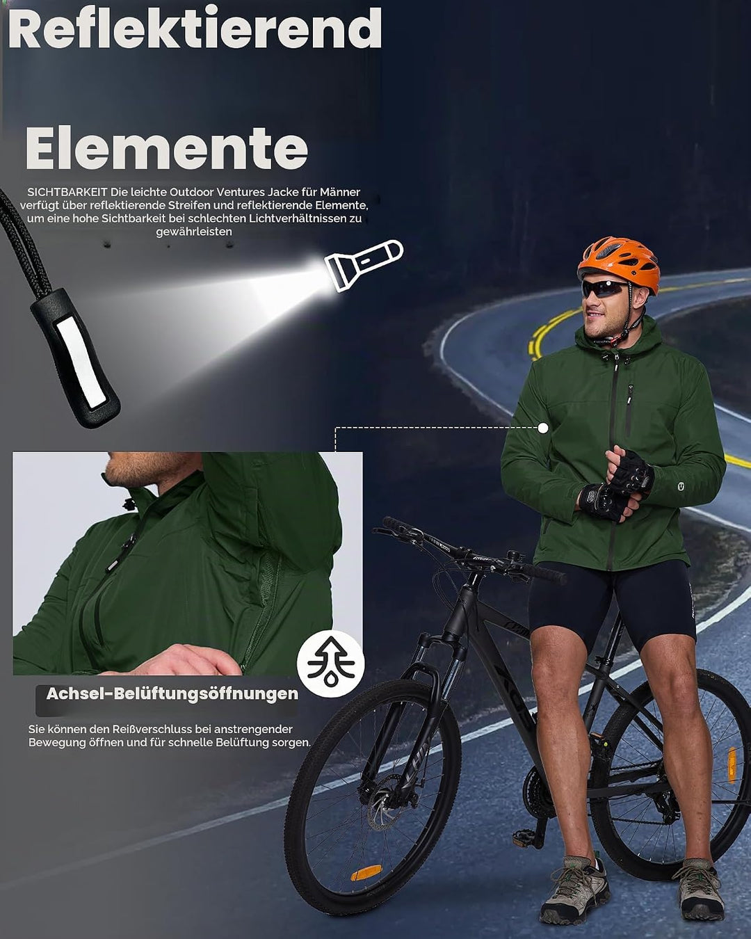 Outdoor Ventures Regenjacke Herren Wasserdicht Atmungsaktiv, Packbar Fahrrad Jacke Leichte Windbreak