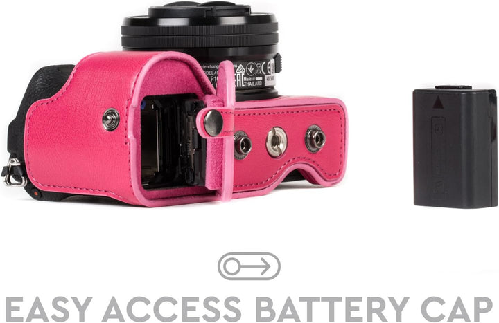 MegaGear Sony Alpha A6500 (16-50 mm) Ever Ready Leder Kamera-Case mit Trageriemen und Batteriezugang