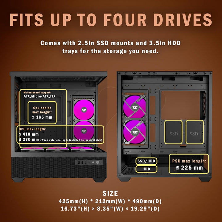 KEDIERS G7 PC Gehäuse Vorinstallierter 5 × 120mm PWM ARGB Lüfter, ATX Mid Tower PC Gehäuse, Computer