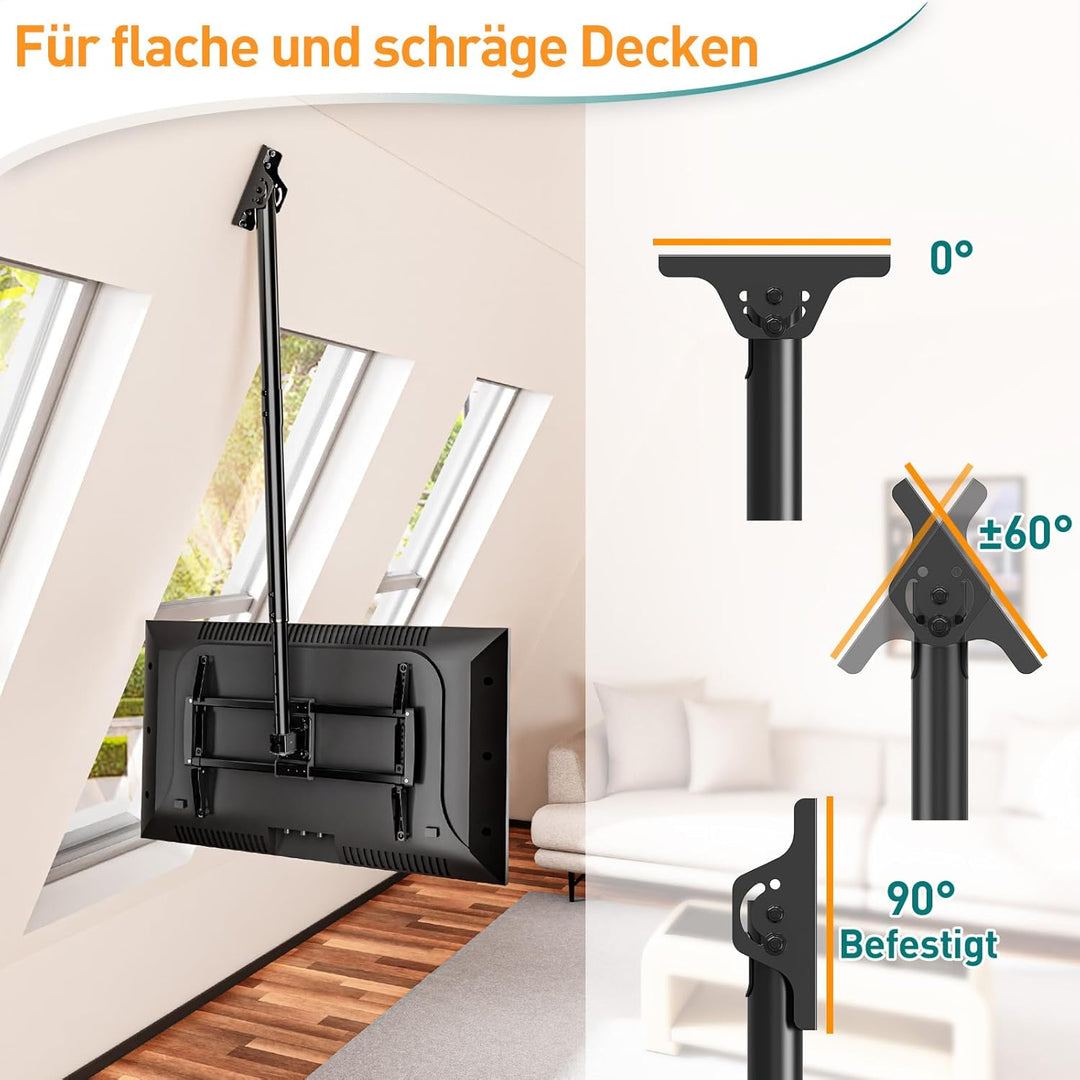 ELIVED TV Deckenhalterung für die meisten 37-75 Zoll Flach & Curved Fernseher bis zu 50KG, max. VESA