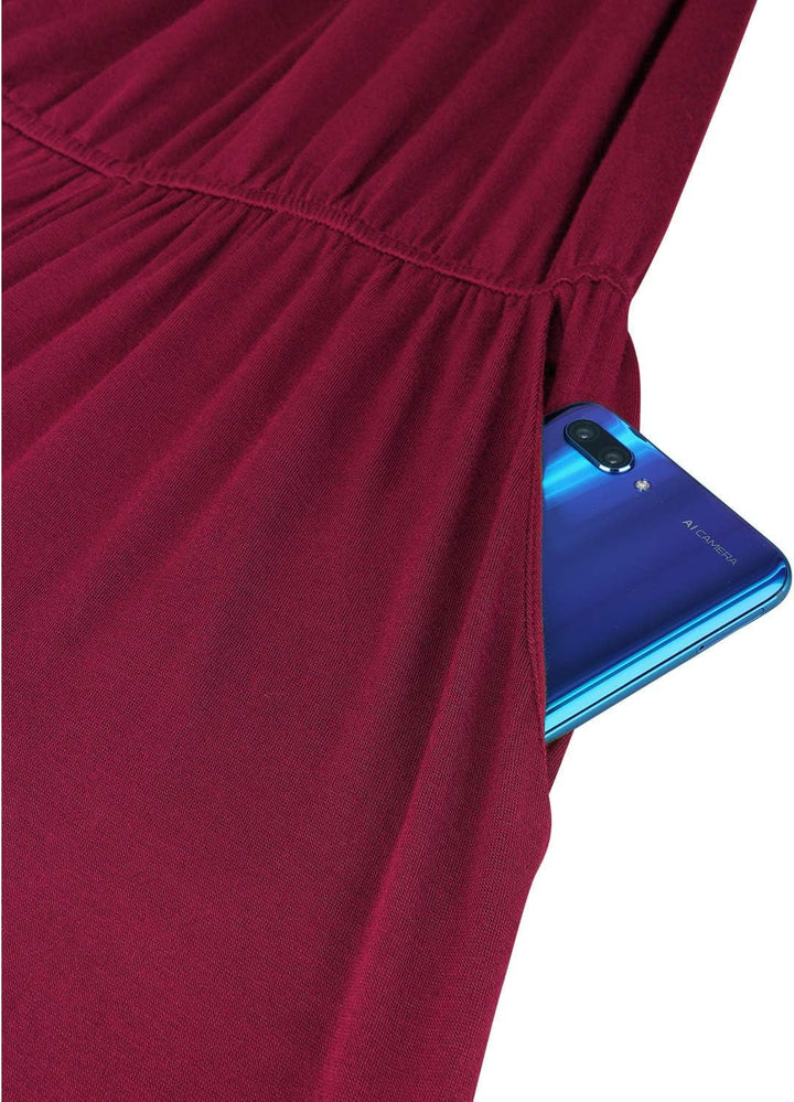 OUGES Damen Sommer Ärmellos Jumpsuit Overall Lang Hosenanzug Casual Playsuit Romper mit Taschen S We