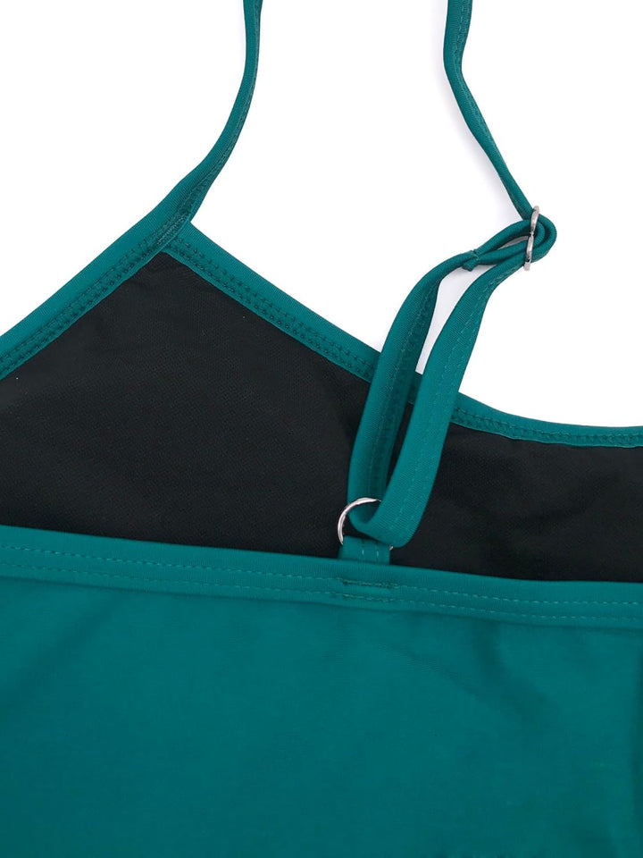 FLYILY Damen Zwei Stücke Tankini Rüschen Volant Geschichtet Bademode mit Boy Legs Shorts Rüschen Gro