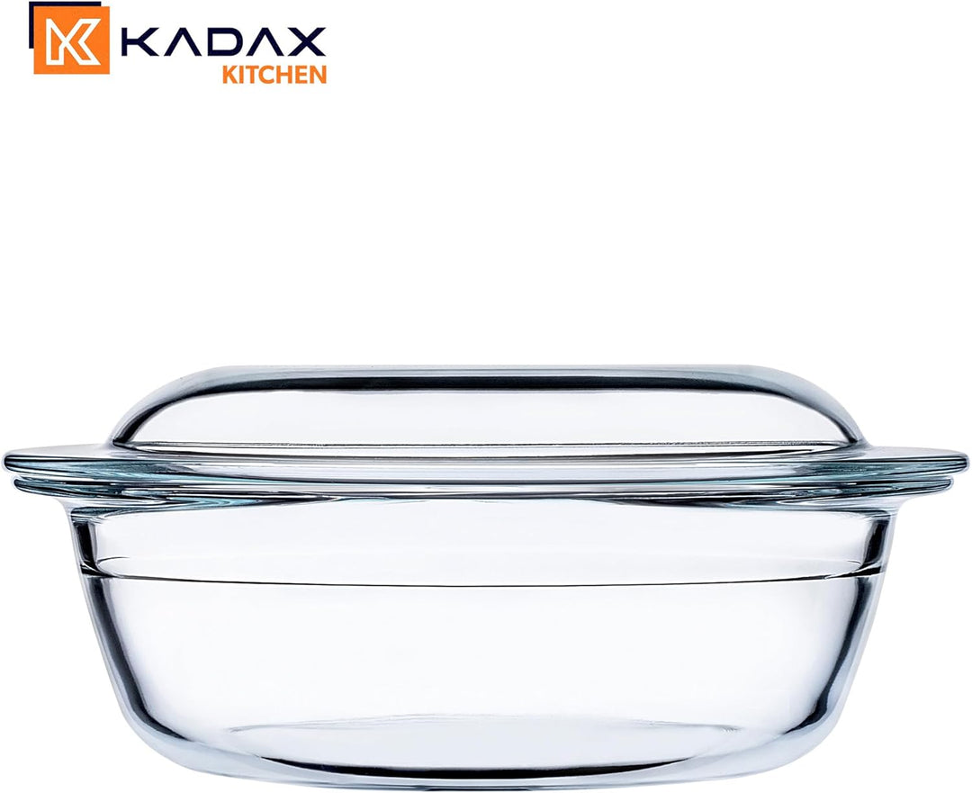 KADAX Auflaufform mit Deckel 2,2L – runde hitzebeständige Glasform, spülmaschinenfest & langlebig –