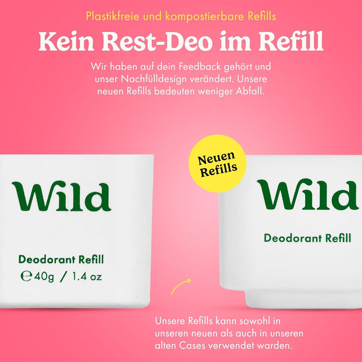 Wild - Natürliches nachfüllbares Deo - Aluminiumsalzfrei - Metallicblauer Deobehälter mit Nachfüll-S