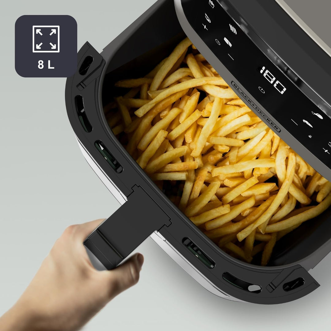 Black+Decker – Heissluftfritteuse BXAF8000E | 2000W | 8L | Dual-Heizung | 8 Programme | Defrost & De