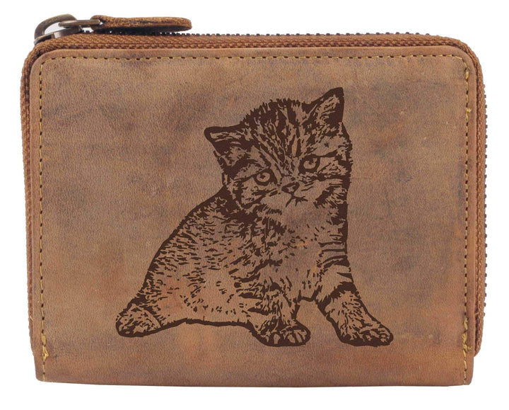 Greenburry Damen Geldbörse Braun 13x10x3cm mit Motiv Einer Katze (Babykatze), Babykatze