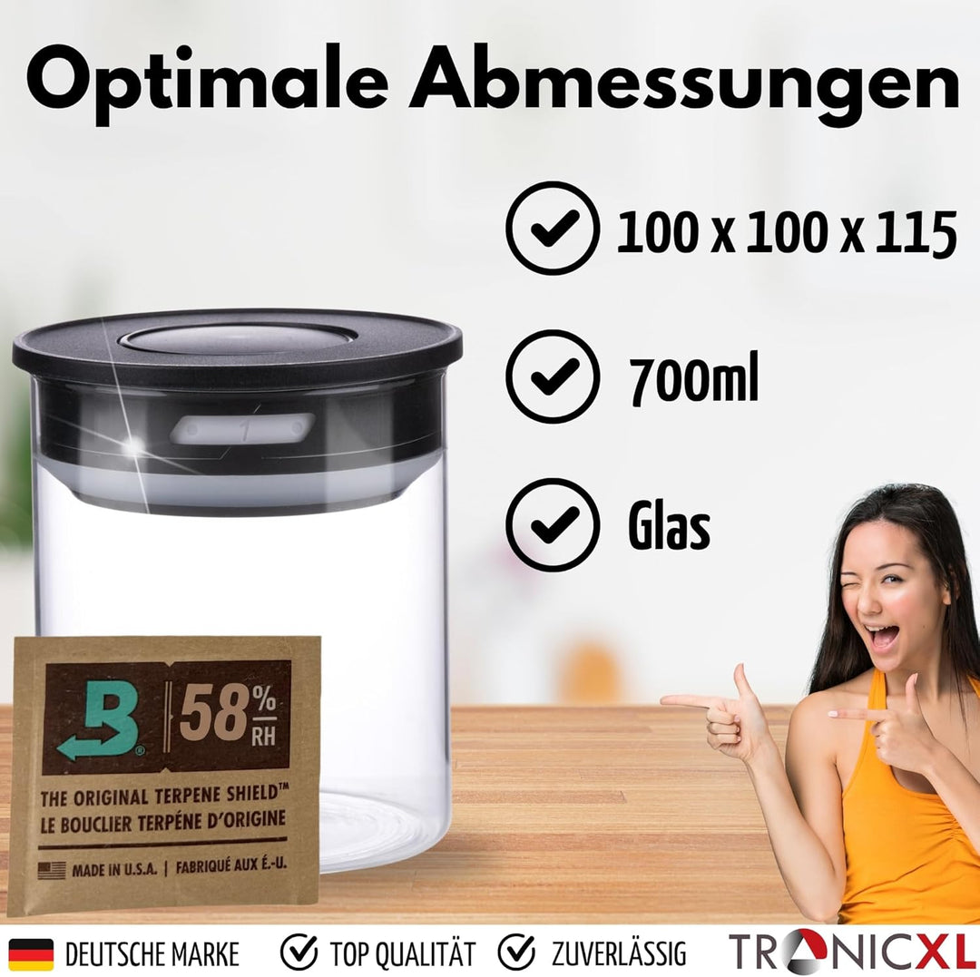 TronicXL 2x 700ml Vakuum Kräuter Borosilikat Glas Aufbewahrung Vorratsglas Ernte luftdicht Glasbehäl