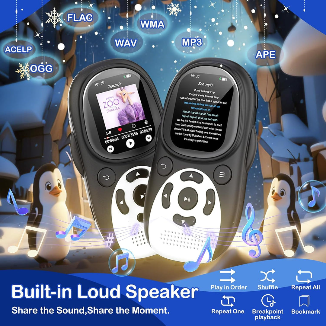 64GB MP3 Player Kinder, Bluetooth 5.3 Lautsprecher Pinguin Design Tragbarer Musikplayer mit 2" IPS B