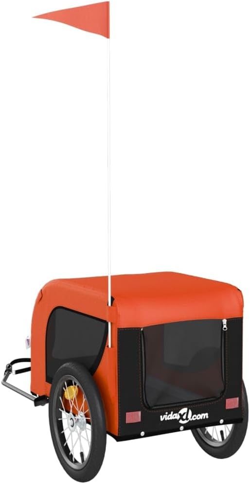 vidaXL Fahrradanhänger Hunde Rot und Schwarz Oxford-Gewebe &amp; Eisen Orange 124 x 65 x 66 cm, Orange 1