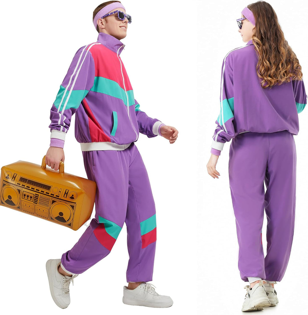 80er 90er Jahre Outfit Herren Damen 80er Jahre Trainingsanzug Jacke Hose Anzug, 80er Jahre Kostüm He