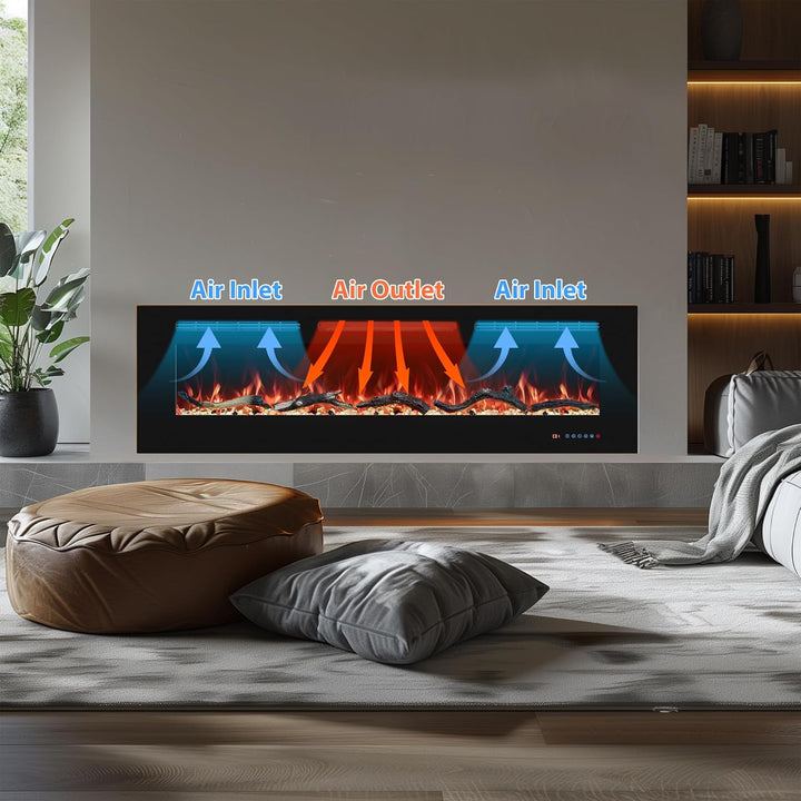 42 Inch/108cm Elektrokamin, Einbau- und Wandkaminheizung, Thermostat, linearer Kamin mit Fernbedienu