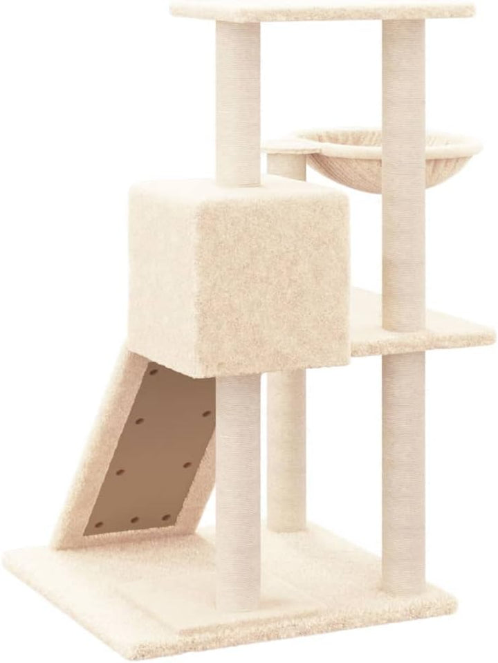 Kratzbaum mit Sisal-Kratzsäulen Creme 82 cm Stabiler Kletterturm für Katzen mit Hängematte, Höhle, L