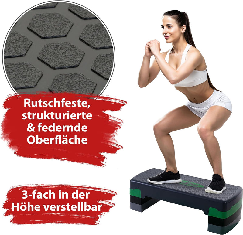 MAXXIVA® Stepper Aerobic-Fitness-Steppbrett mit Antirutsch-Matte 67 x 27 x 10/15/20 cm höhenverstell