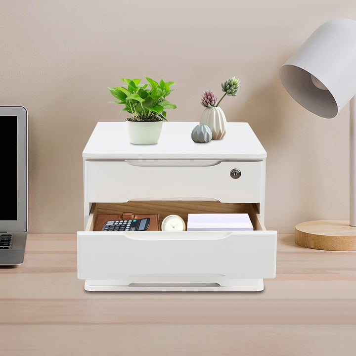 Aufbewahrungsbox mit 3 Ebenen, mit abschliessbarer Schublade, Schreibtisch-Organizer aus Holz, L 39