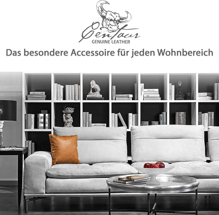 Centaur - Deko Lederkissen 40 x 40 cm für Sofa oder Schlafzimmer Cognac / Vintage - Echt Leder Kisse