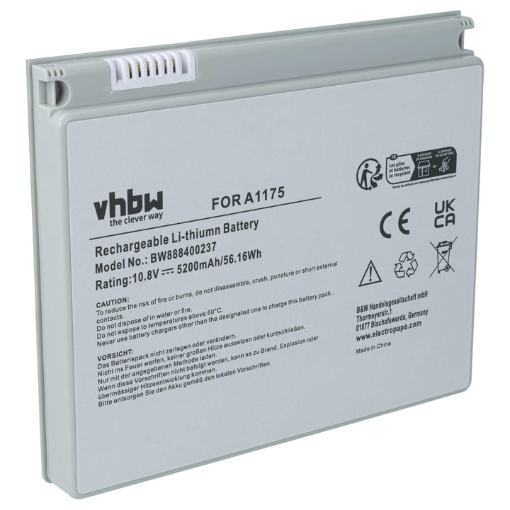 vhbw Akku kompatibel mit Apple MacBook Pro 15 MB134LL/A, 15 MB134X/A Notebook (5200mAh, 10,8V, Li-Po