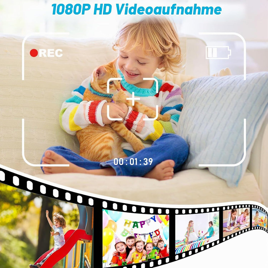 Kinderkamera Sofortbildkamera, 2.4 Zoll Bildschirm Fotoapparat Kinder, Digitalkamera 1080P mit 32G S