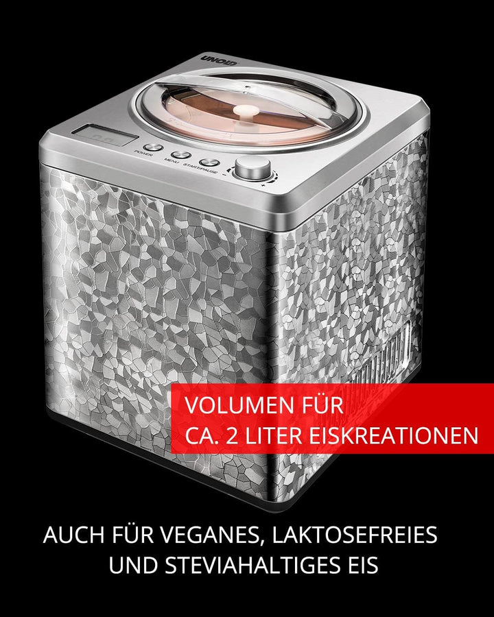 Unold 48870 Eismaschine Profi mit Kompressor, Volumen für 2 L Eiscreme, elegantes Edelstahlgehäuse,