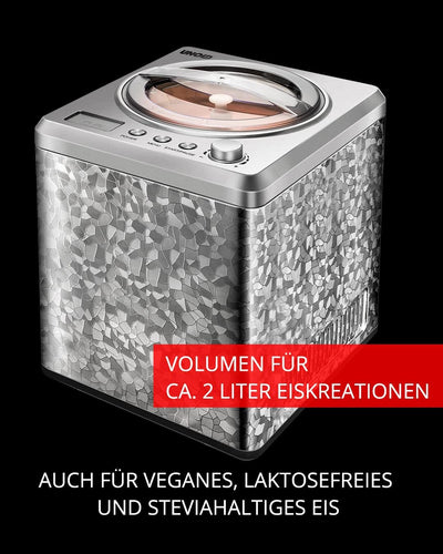 Unold 48970 Eismaschine Profi inkl. Eisbuch mit 101 Rezepten | Speiseeisbereiter 2.0 L, Edelstahl, v