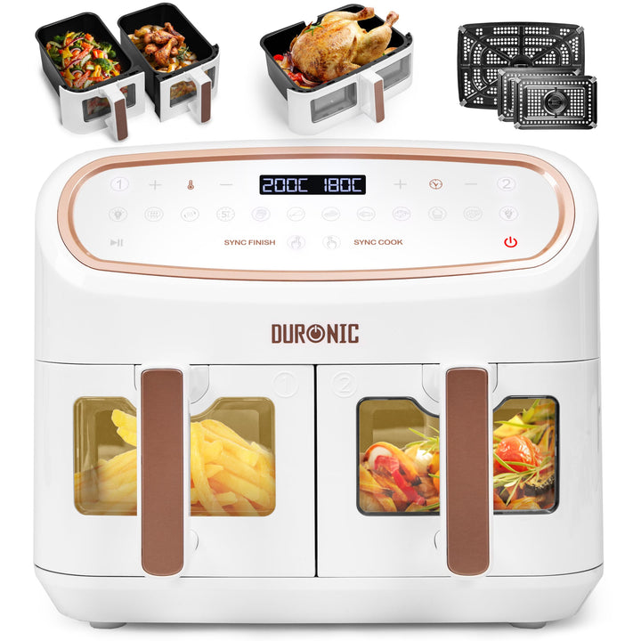 Duronic AF34 WE XXL Heissluftfritteuse, 10L Airfryer mit 2 Kammern, Doppel-Fritteuse ohne Öl, HLF Ai