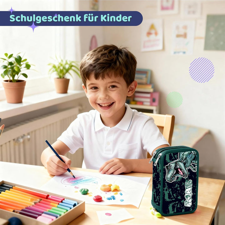REKITA Federmäppchen Set 40-Teilig Gefüllt mit Bunt- und Filzstifte | 3-Fächern Mäppchen mit Kleinge