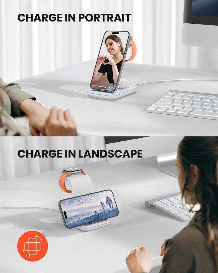 GEEKERA Wireless Charger, 3 in 1 Induktive Ladestation für iPhone Air/17/16/15/14/13/12/11/Pro Max,