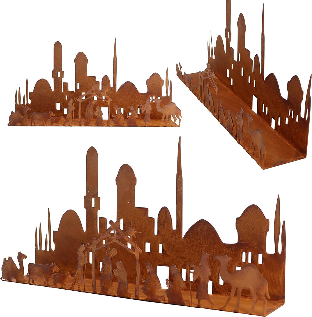 Rostikal Krippe Weihnachten 33 x 17 cm Deko Weihnachtskrippe mit Figuren Edelrost Tischdeko Weihnach