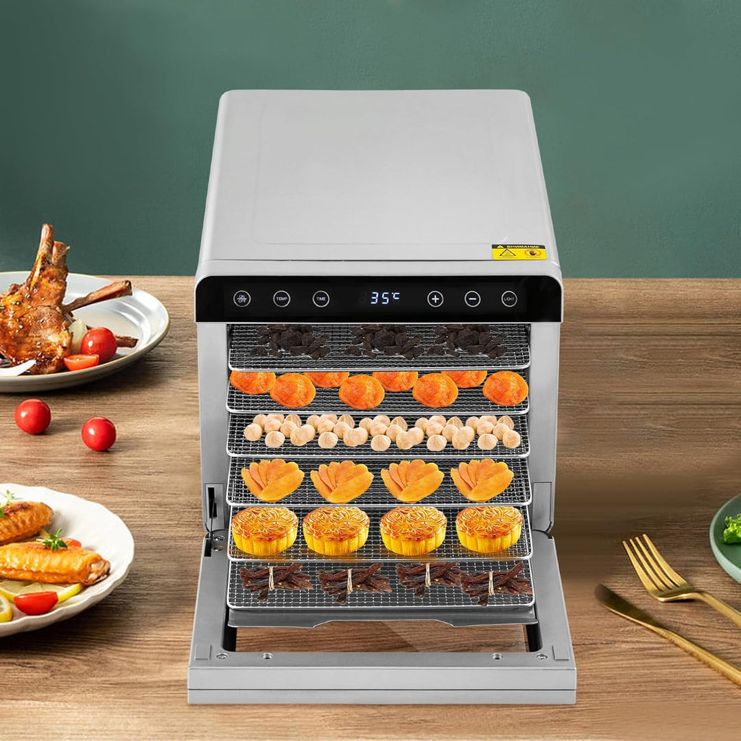 Dörrautomat, Edelstahl Dörrgerät mit 6 Einlegefächer Obsttrockner Food Dehydrator Dörrapparat für Ob