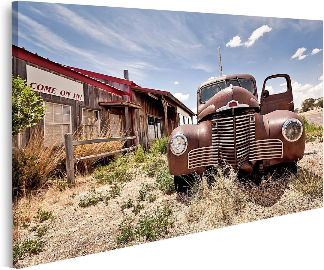 islandburner Bild auf Leinwand Verlassenes Restaraunt Route 66 Bilder Wandbilder Poster, 80L x 40B c