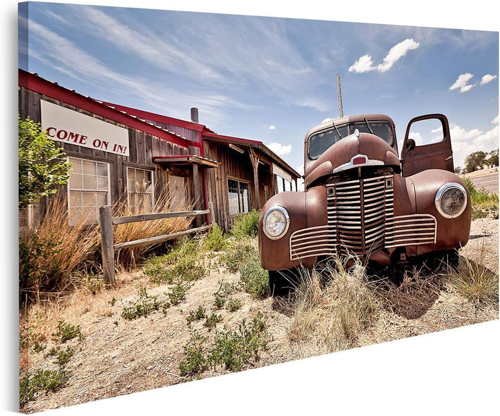 islandburner Bild auf Leinwand Verlassenes Restaraunt Route 66 Bilder Wandbilder Poster, 80L x 40B c