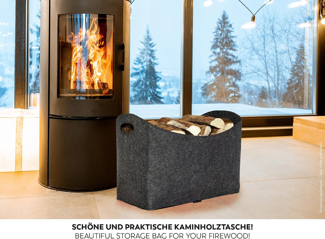 Rubberneck Holzkorb L aus Filz, 54 x 39 x 30 cm, Anthrazit, Anthrazit