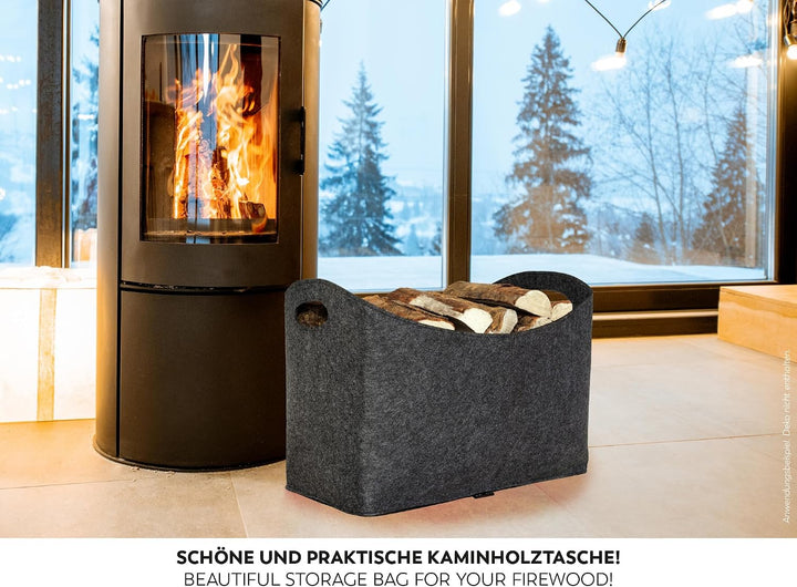 Rubberneck Holzkorb L aus Filz, 54 x 39 x 30 cm, Anthrazit, Anthrazit