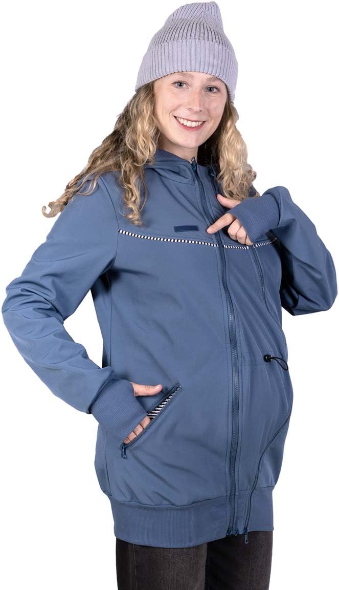 Viva la Mama 3in1 Softshell Tragejacke Baby Umstandsjacke Allwetter I JACKY L schieferblau, L schief