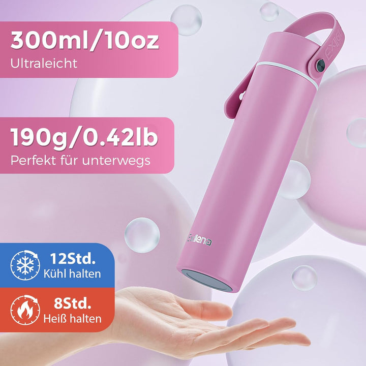 Exllena Trinkflasche Klein 300ml mit Verstellbarer Silikon-Griff – Mini Thermosflasche mit Edelstahl