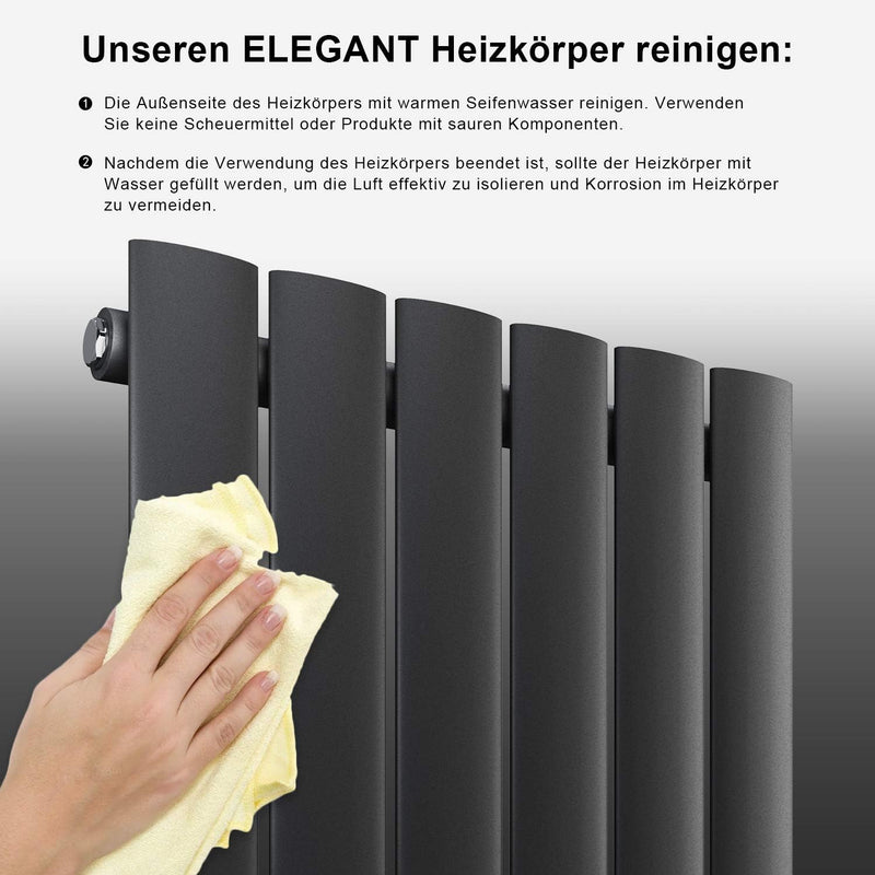 ELEGANT Design Heizkörper 630x847mm Einlagig Badezimmer/Wohnraum Seitenanschluss Antrazit Flachheizk