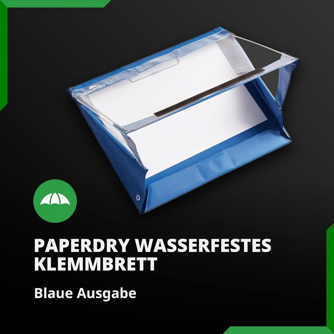 Paperdry Blau Wasserfestes Klemmbrett A4 Hochformat, Hochwertiges PVC, 18 Monate Garantie, Klemmbret