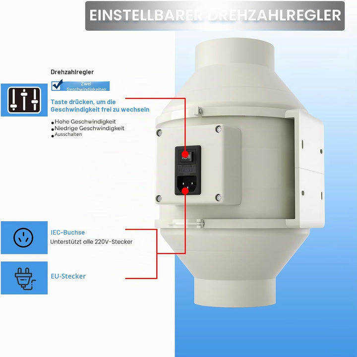 FanGoFast Rauchabzug Rohrventilator 100 mm Inline-Kanalventilator Abluftventilator Rohrlüfter 230 V
