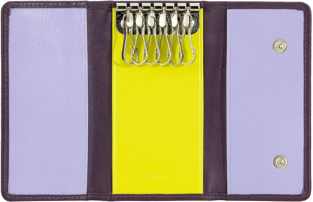 DUDU Klassische mehrfarbige Schlüsselmappe in Leder mit 6 Haken Deep Purple, Deep Purple