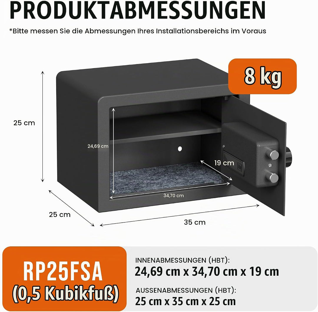 RPNB Biometrischer Tresor, Hintergrundbeleuchtete Touchpad, Kleiner Tresor für Zuhause mit Notfall-U