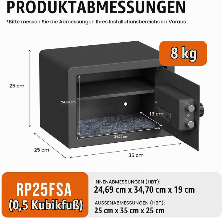 RPNB Biometrischer Tresor, Hintergrundbeleuchtete Touchpad, Kleiner Tresor für Zuhause mit Notfall-U