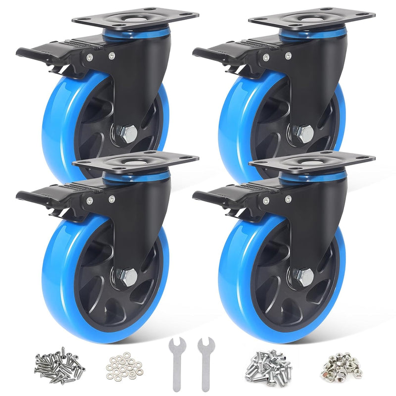 BAOLIHUI 125mm Schwerlastrollen Blau 4er Set Möbelrollen Bis zu 800KG, 360 Grad Doppelverriegelung R