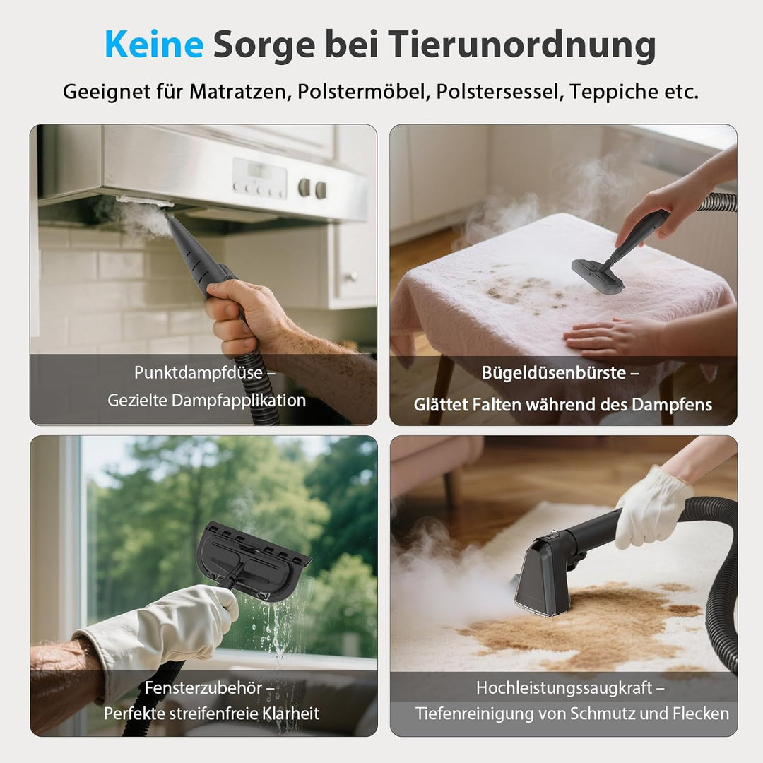 Dampfreiniger 1650W Polsterreiniger Gerät Nasssauger Waschsauger mit Starker Saugkraft, 1250ML Wasse
