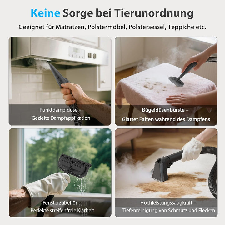 Dampfreiniger 1650W Polsterreiniger Gerät Nasssauger Waschsauger mit Starker Saugkraft, 1250ML Wasse