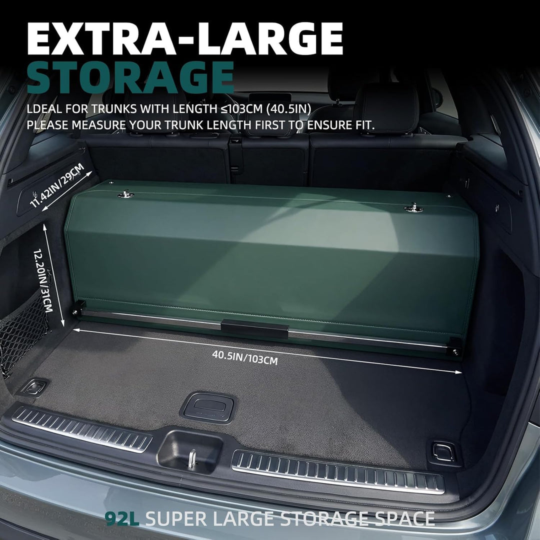 Grosser XXL Auto Kofferraum Organizer mit Deckel – Premium NAPPA Leder, Vordertür & Tragbarer Push-P