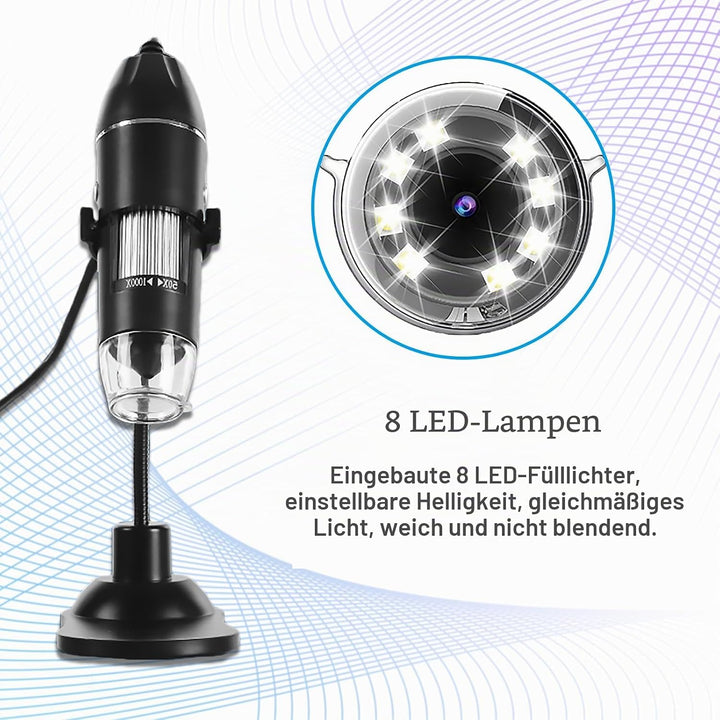 VGE USB Digitalmikroskop, mini mikroskop, HD Mikroskopkamera 1000x Vergrösserung, Plug-and-Play|Komp