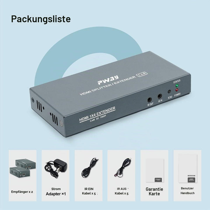 PW-HTS0104IR（POC） 1X4 Port HDMI Splitter Extender/Verteiler Ultra HD 1080P Ohne Verzögerung 60m über